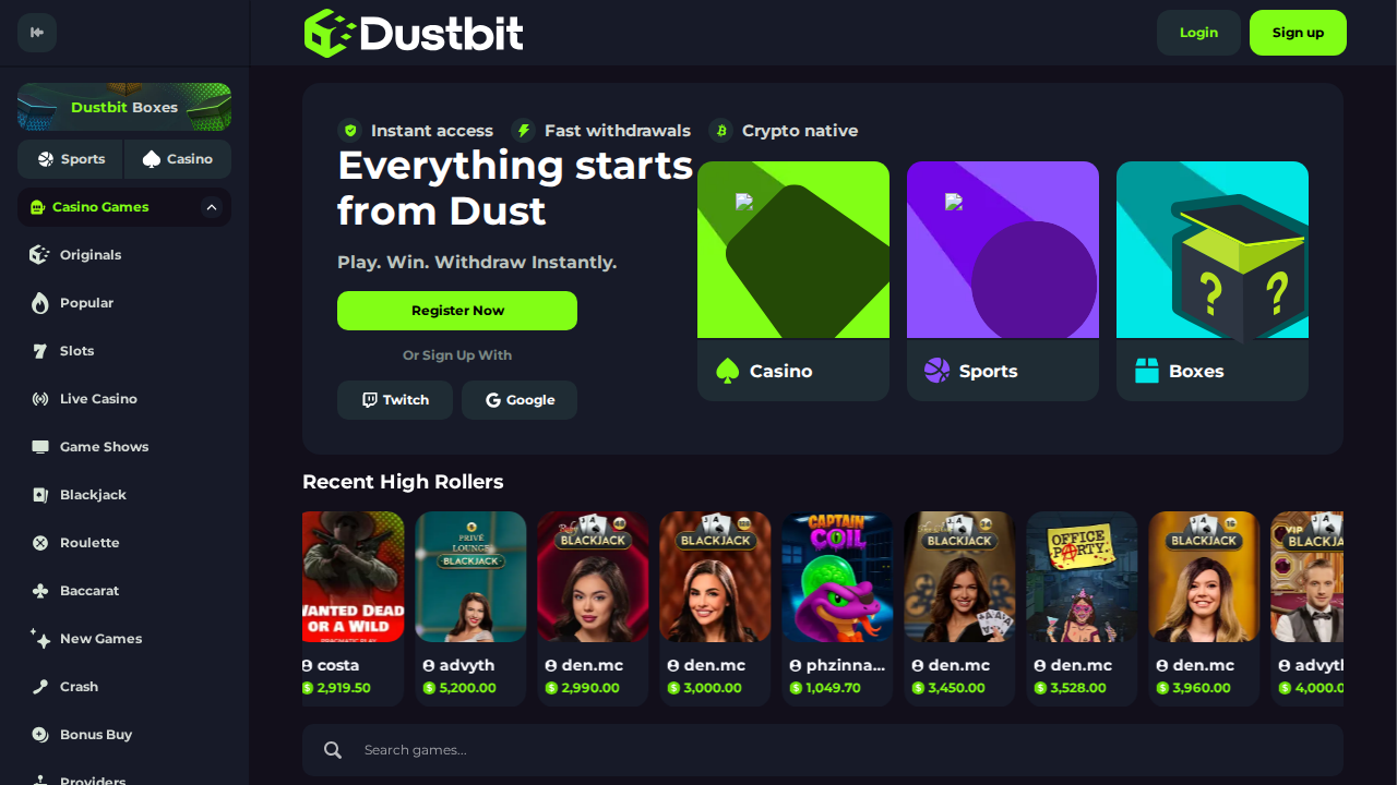 DustBit no-KYC crypto casino review 2026